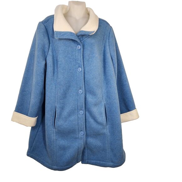 Denim & Co Womens Jacket Size 1X Blue Fleece Button Front Sherpa Lining A270423 - Picture 1 of 10